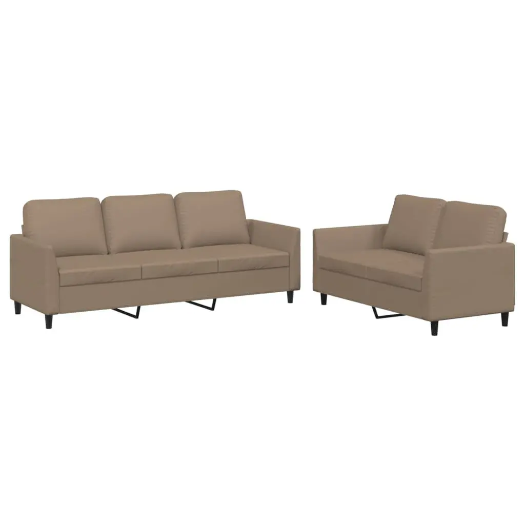 2 Piece Sofa Set Living Room Brown Faux Leather