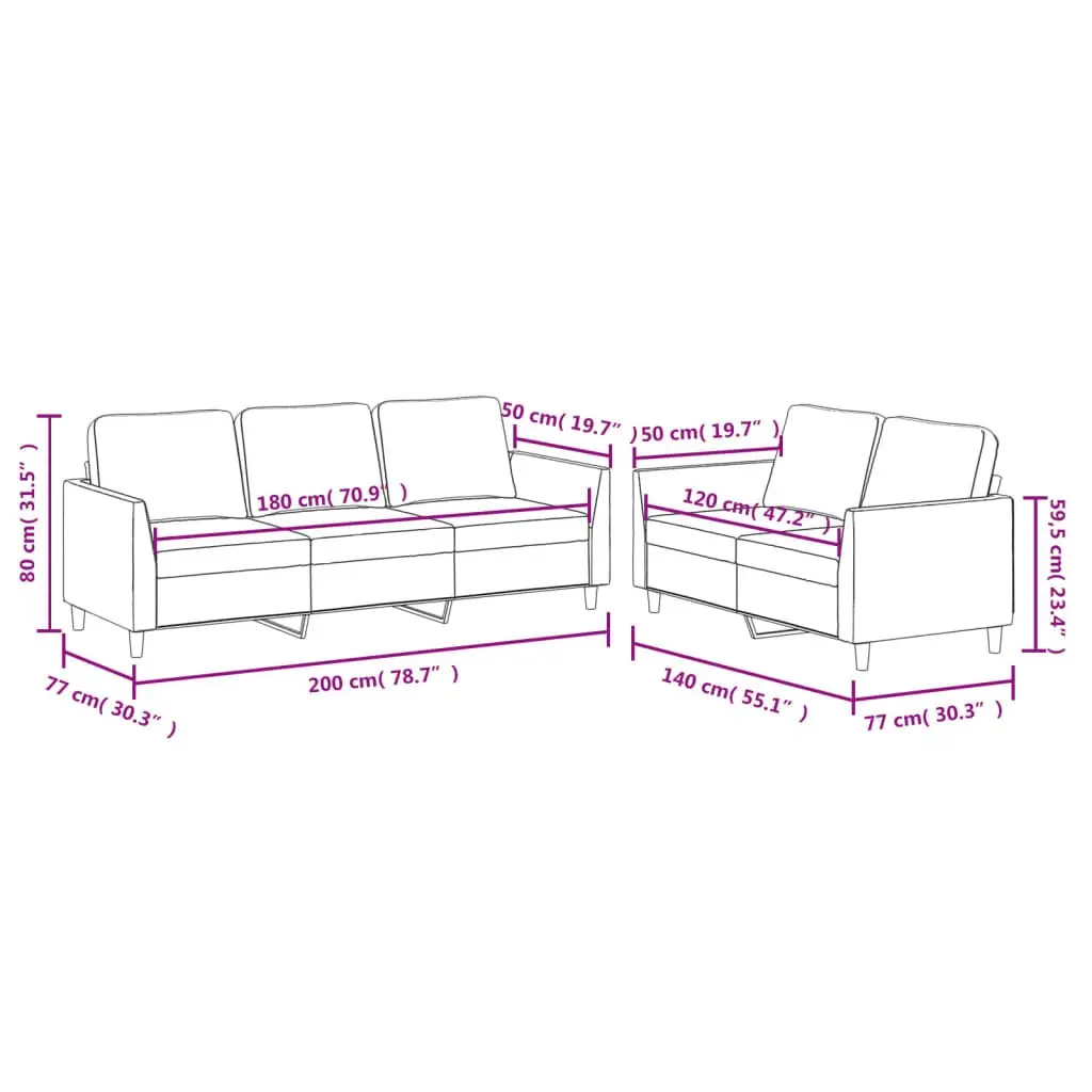 2 Piece Sofa Set Living Room Brown Faux Leather