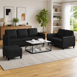 Specifications of 3-Piece Black Faux Leather Sofa Set