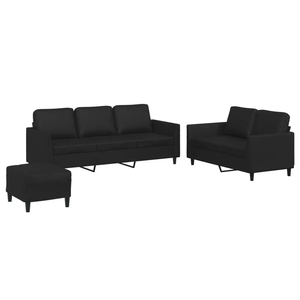 3 Piece Sofa Set for Living Room Black Faux Leather