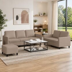 3 Piece Sofa Set Specifications: Brown Faux Leather Couch