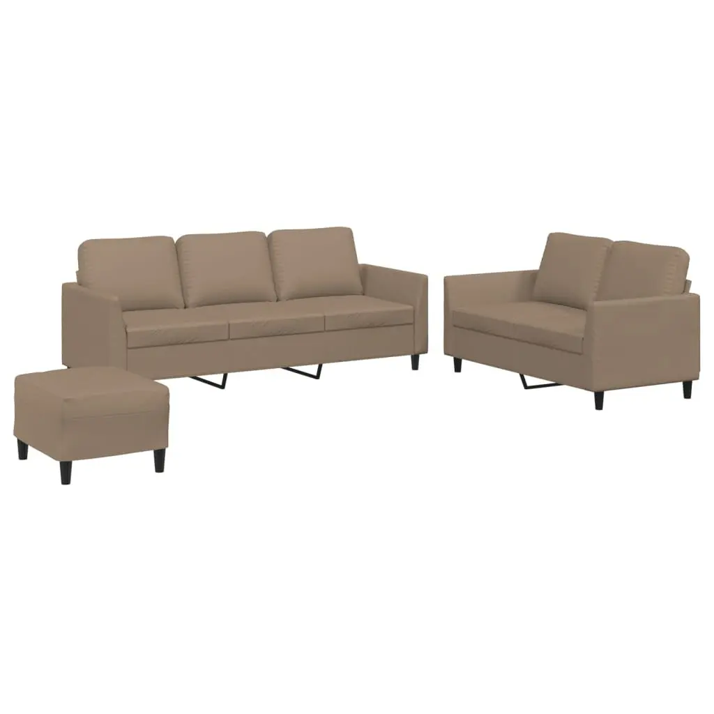 3 Piece Sofa Set Living Room Brown Faux Leather