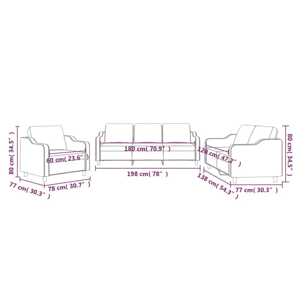 3 Piece Sofa Set with Cushions Grey Fabric Living Room Furniture Lounge Seating