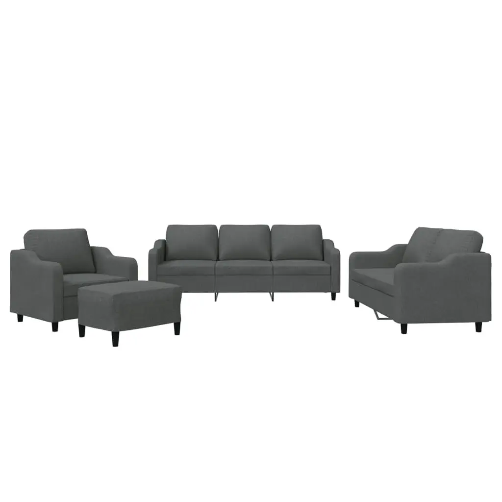 4 Piece Sofa Set with Cushions Grey Fabric Lounge Couch Armchair Footstool