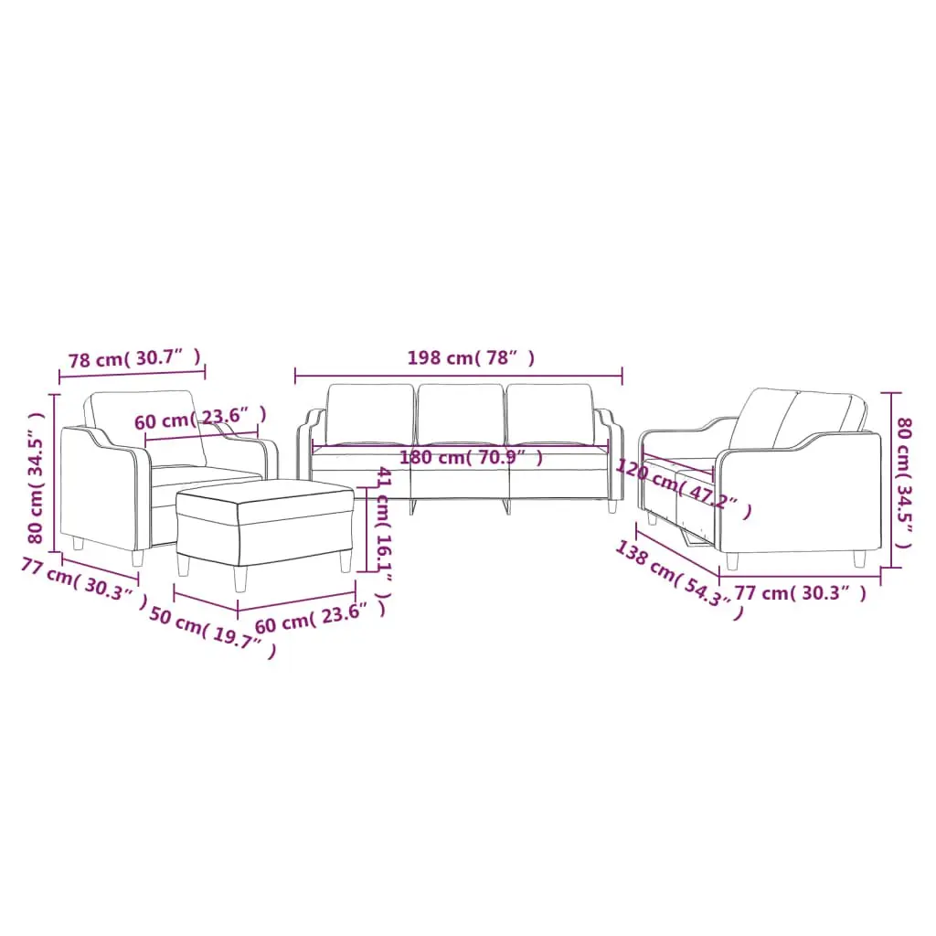 4 Piece Sofa Set with Cushions Grey Fabric Lounge Couch Armchair Footstool