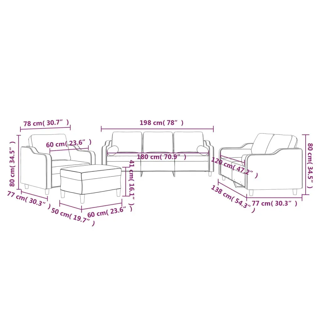 4 Piece Grey Fabric Lounge Suite