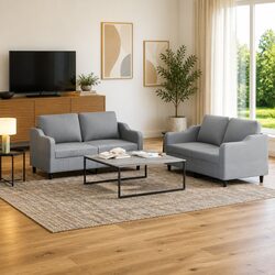 2 Piece Sofa Set in Grey with Plywood and Metal Frame