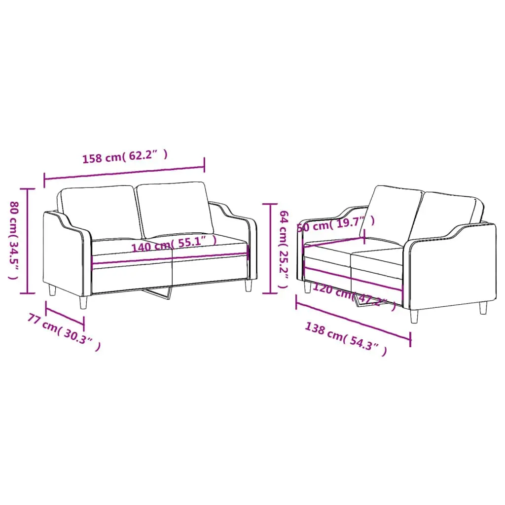 2 Piece Sofa Set for Living Room Grey Fabric
