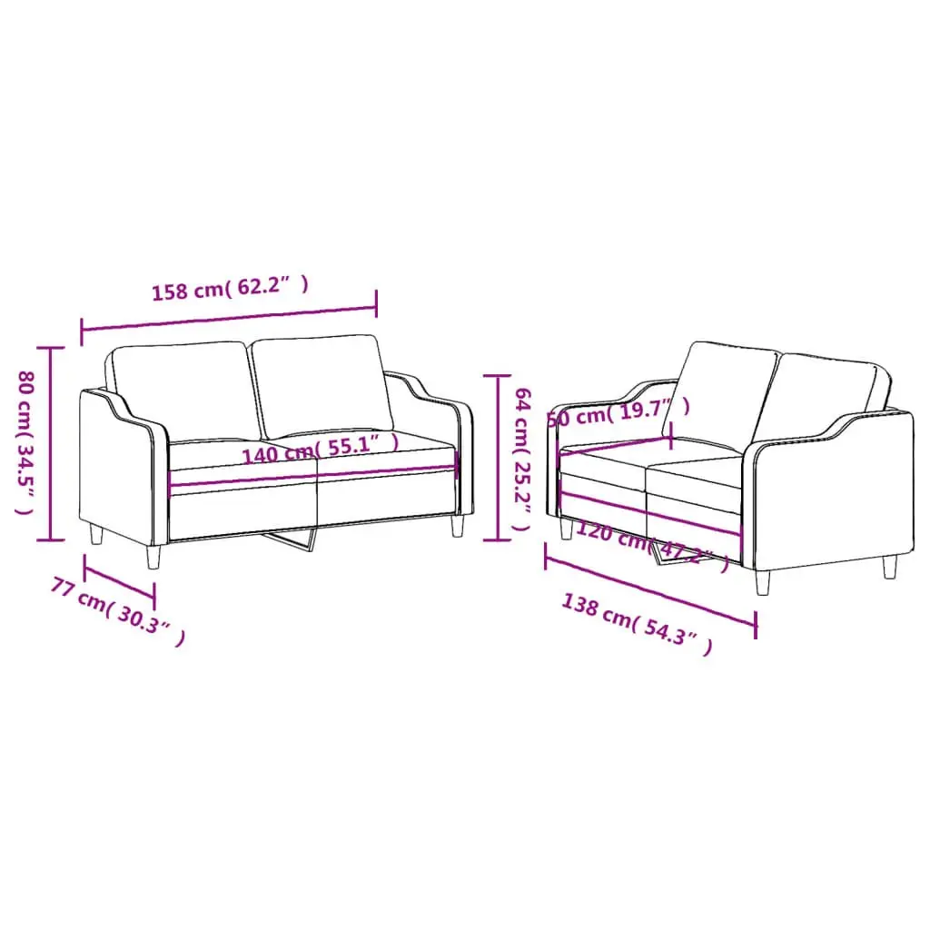 Grey 2 Piece Sofa Set with Cushioned Chairs