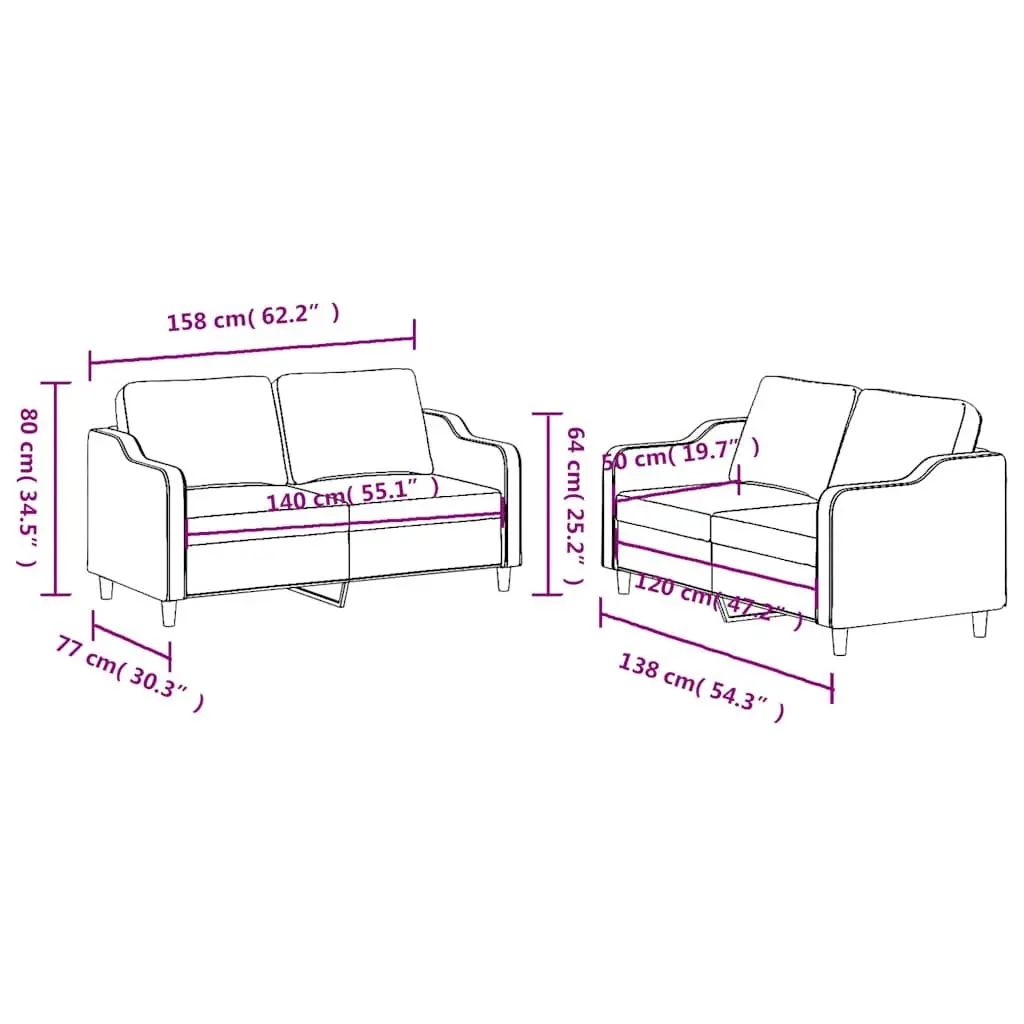 Black Fabric 2 Piece Sofa Set with Cushions