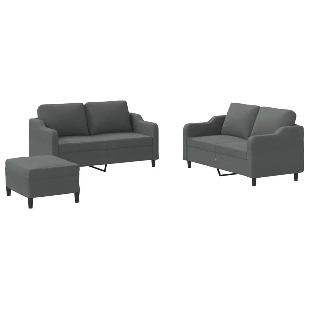 3 Piece Grey Fabric Sofa Set for Living Room