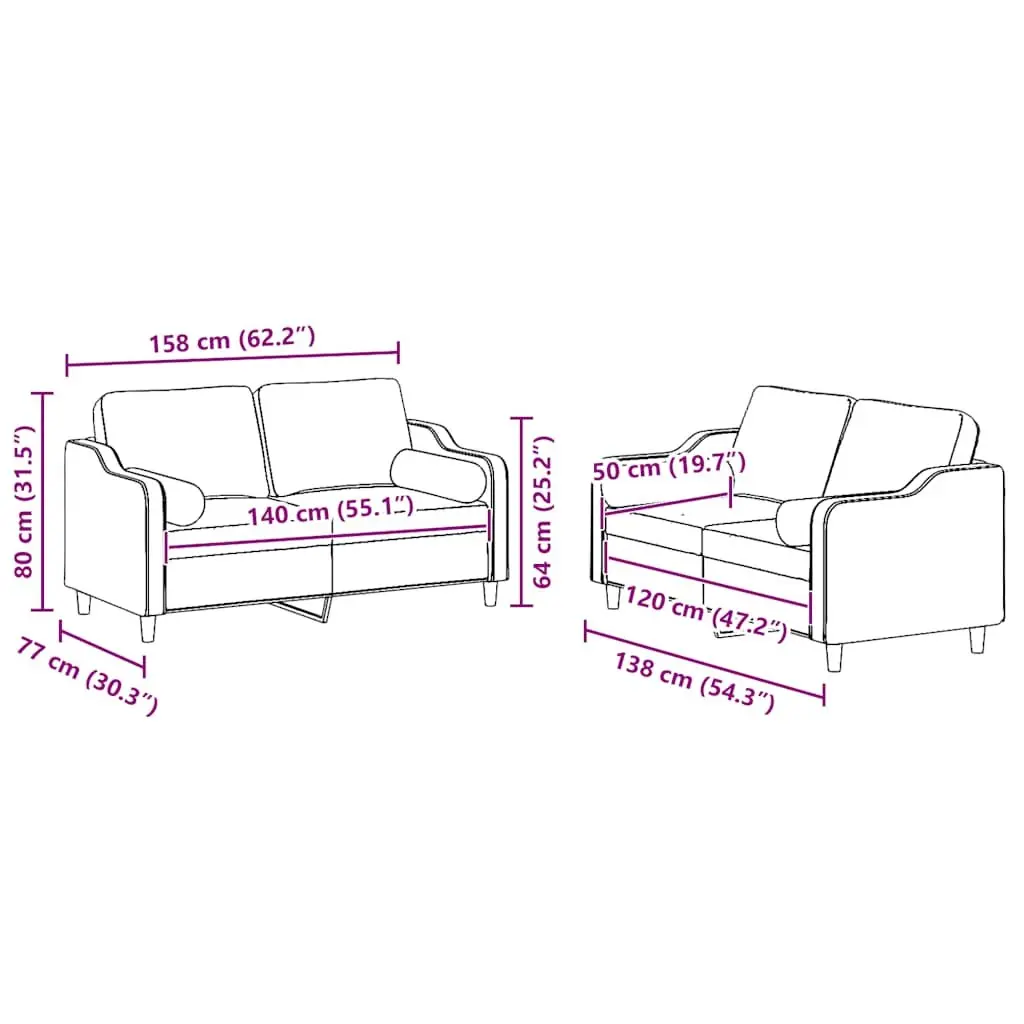 2 Piece Sofa Set in Light Grey Fabric