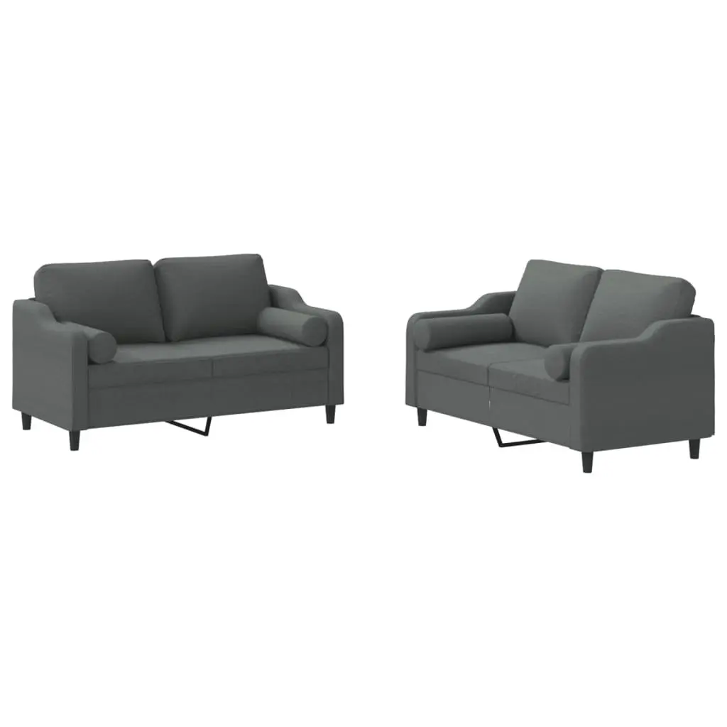 2 Piece Sofa Set Grey Fabric Lounge Couch with Pillows Living Room Furniture
