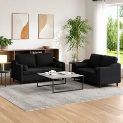 2 Piece Black Fabric Sofa Set: Sturdy Frame & Cozy Comfort