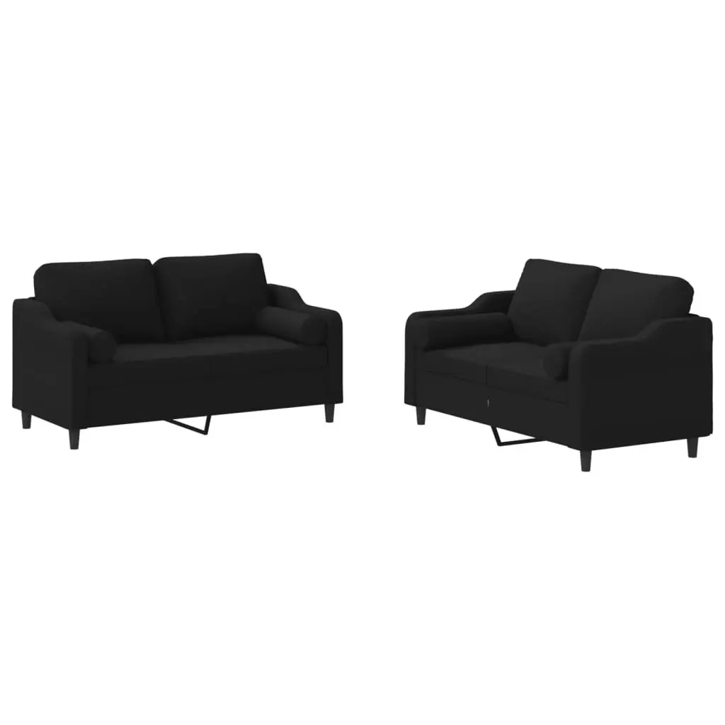 Sofa Set Living Room Black Fabric 2 Piece