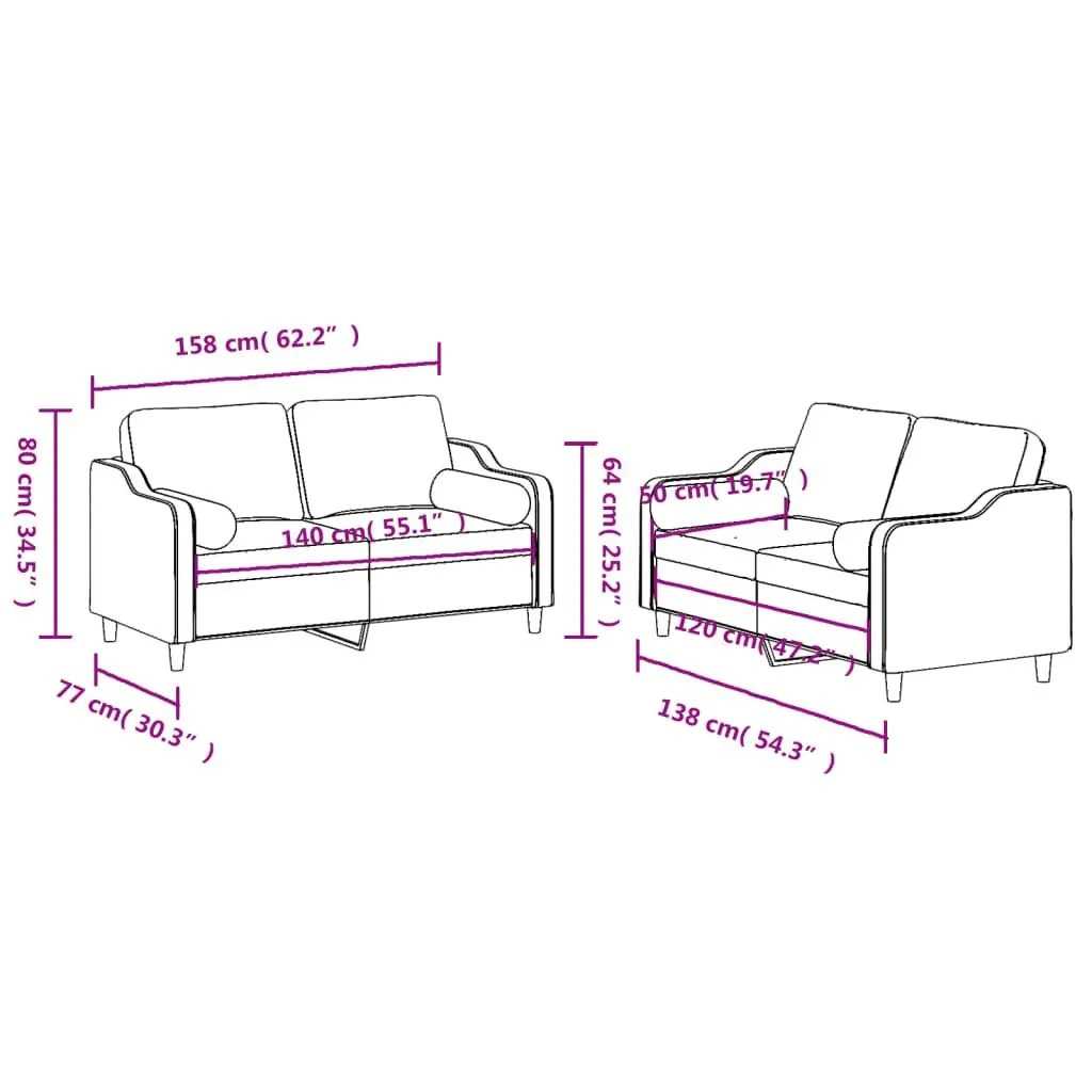 Sofa Set Living Room Black Fabric 2 Piece