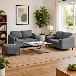 3 Piece Sofa Set: Sofa, Footstool, and Pillows in Grey