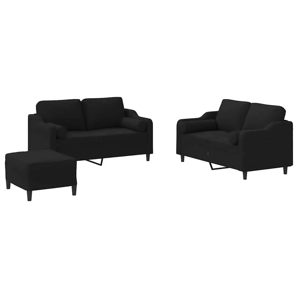 3 Piece Sofa Set Black Fabric Living Room