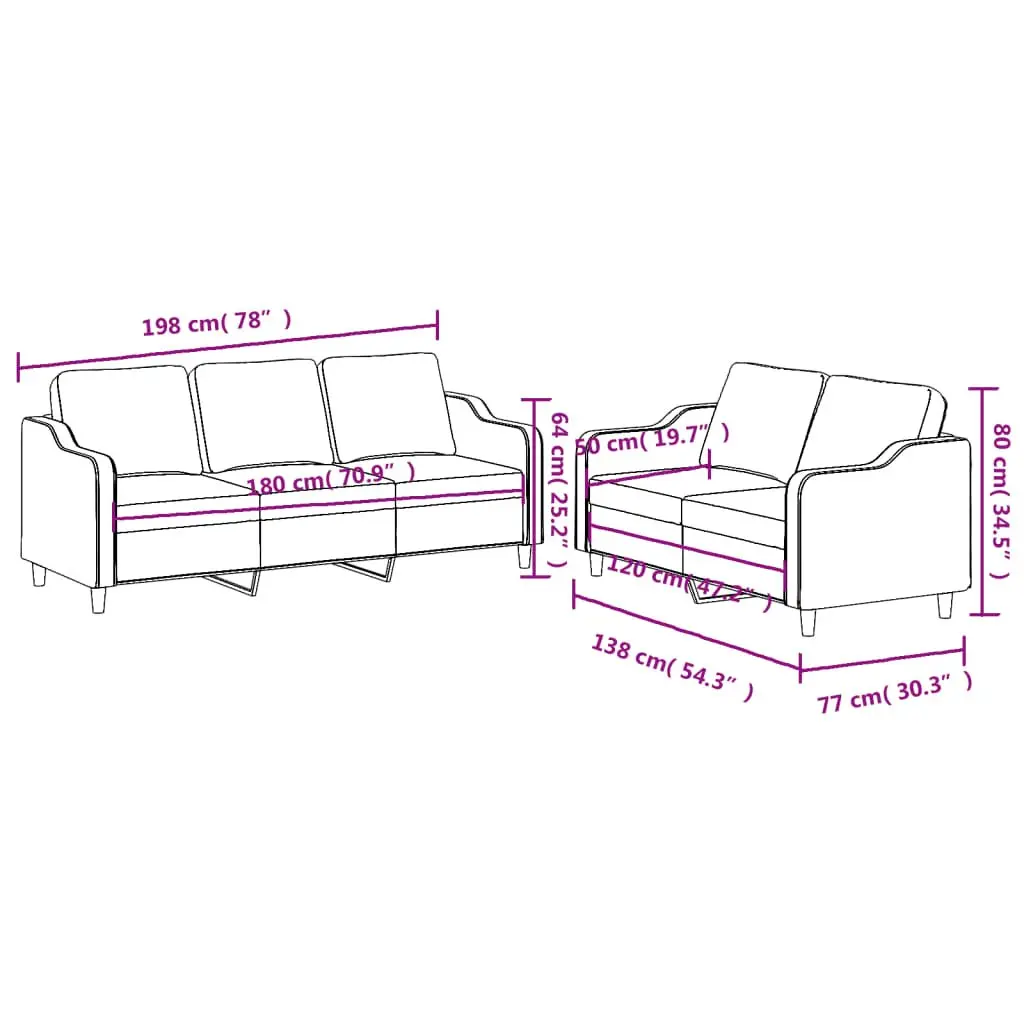 2 Piece Grey Sofa Set