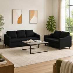 Specifications of a 2-Piece Black Sofa Set with Cushions
