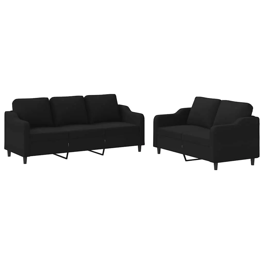 2-Piece Black Sofa Set with Cushions