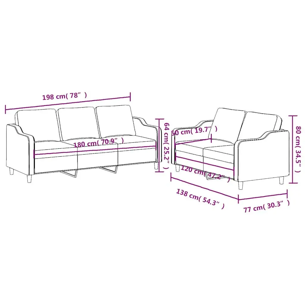 2-Piece Black Sofa Set with Cushions