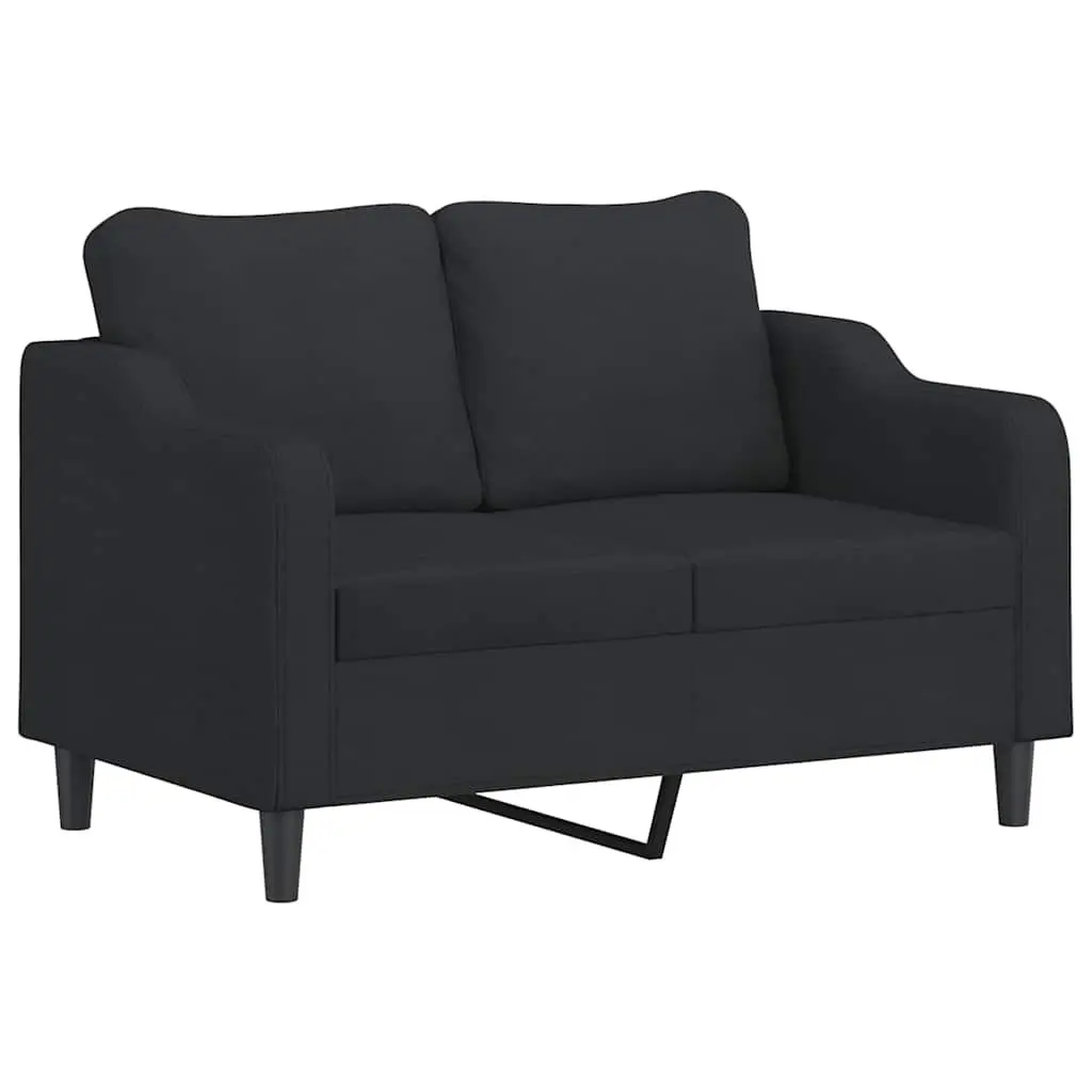 3 Piece Sofa Set Black Fabric Lounge Suite with Footstool Cushions Living Room