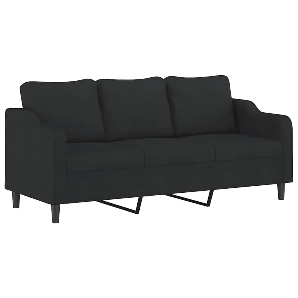 3 Piece Sofa Set Black Fabric Lounge Suite with Footstool Cushions Living Room