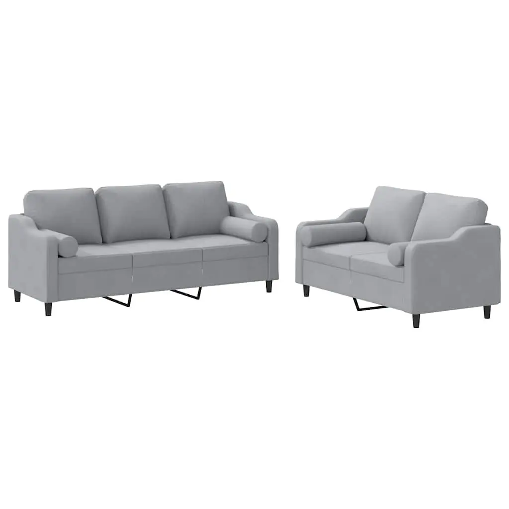 2-Piece Grey Sofa Set with Pillows