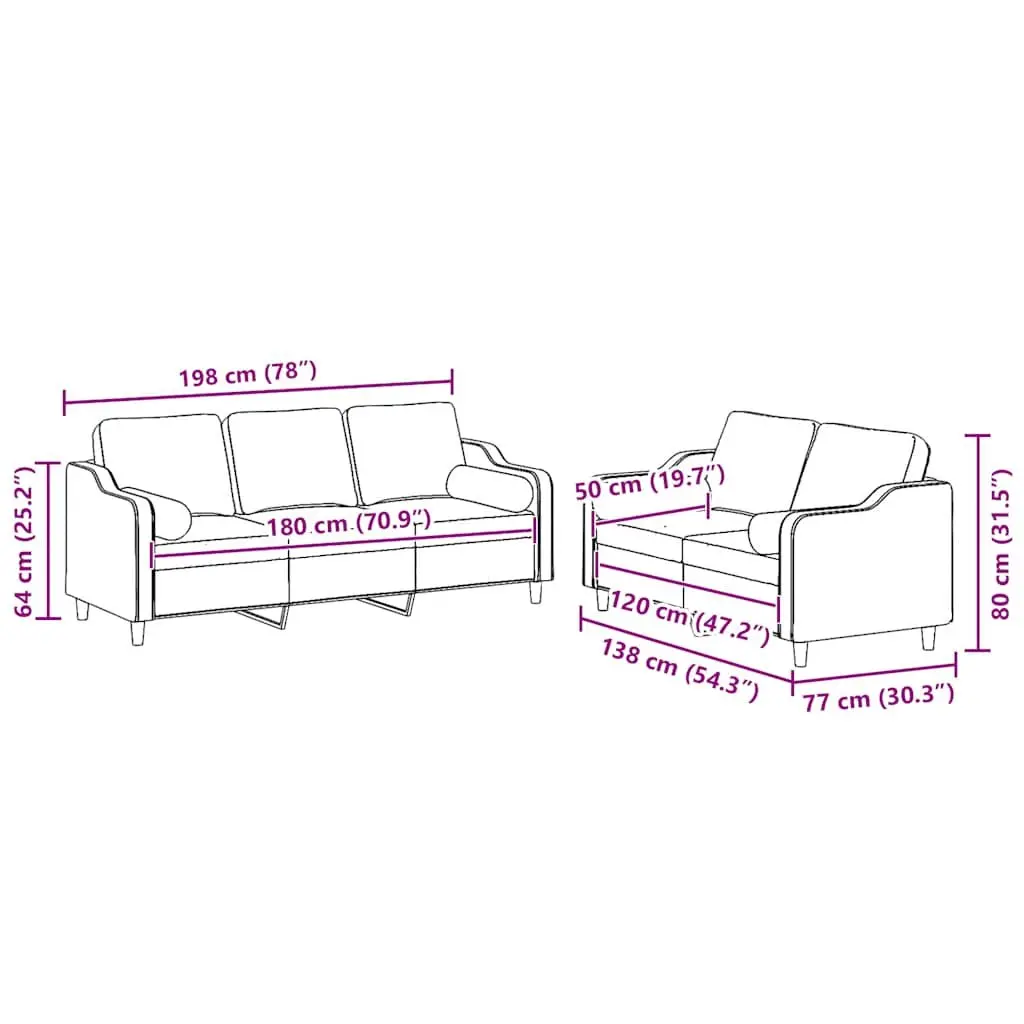 2-Piece Grey Sofa Set with Pillows