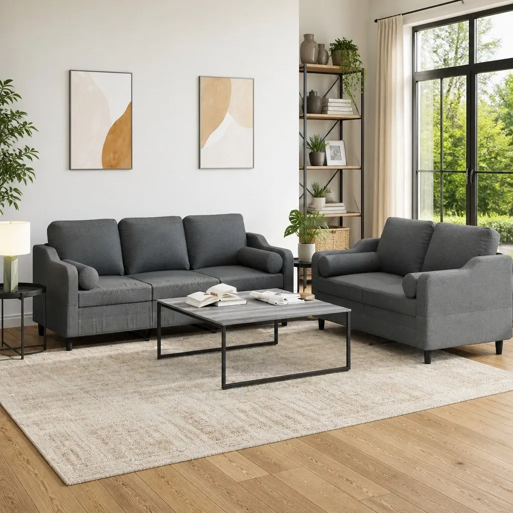 Sofa Set for Lounge Grey Fabric 2 Piece