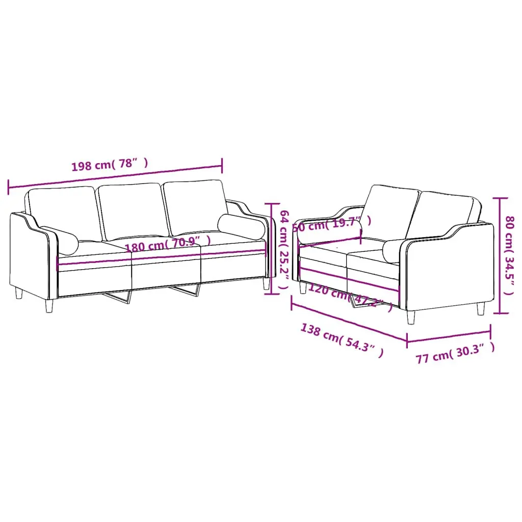 Sofa Set for Lounge Grey Fabric 2 Piece