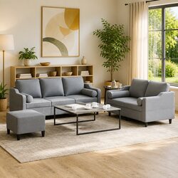 Specifications of 3-Piece Grey Sofa Set with Footstool