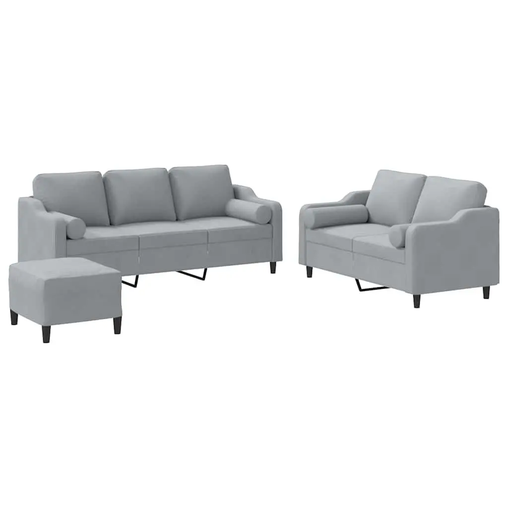 3-Piece Grey Sofa Set with Footstool