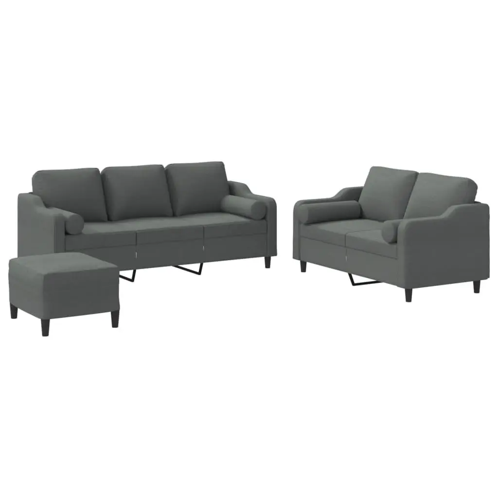 3 Piece Sofa Set for Living Room Grey Fabric