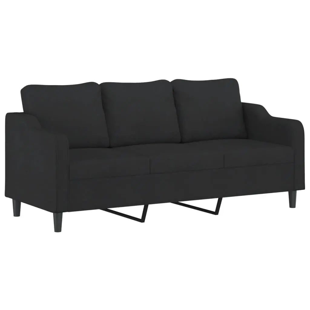 3 Piece Sofa Set with Pillows and Footstool Black Fabric Living Room Lounge