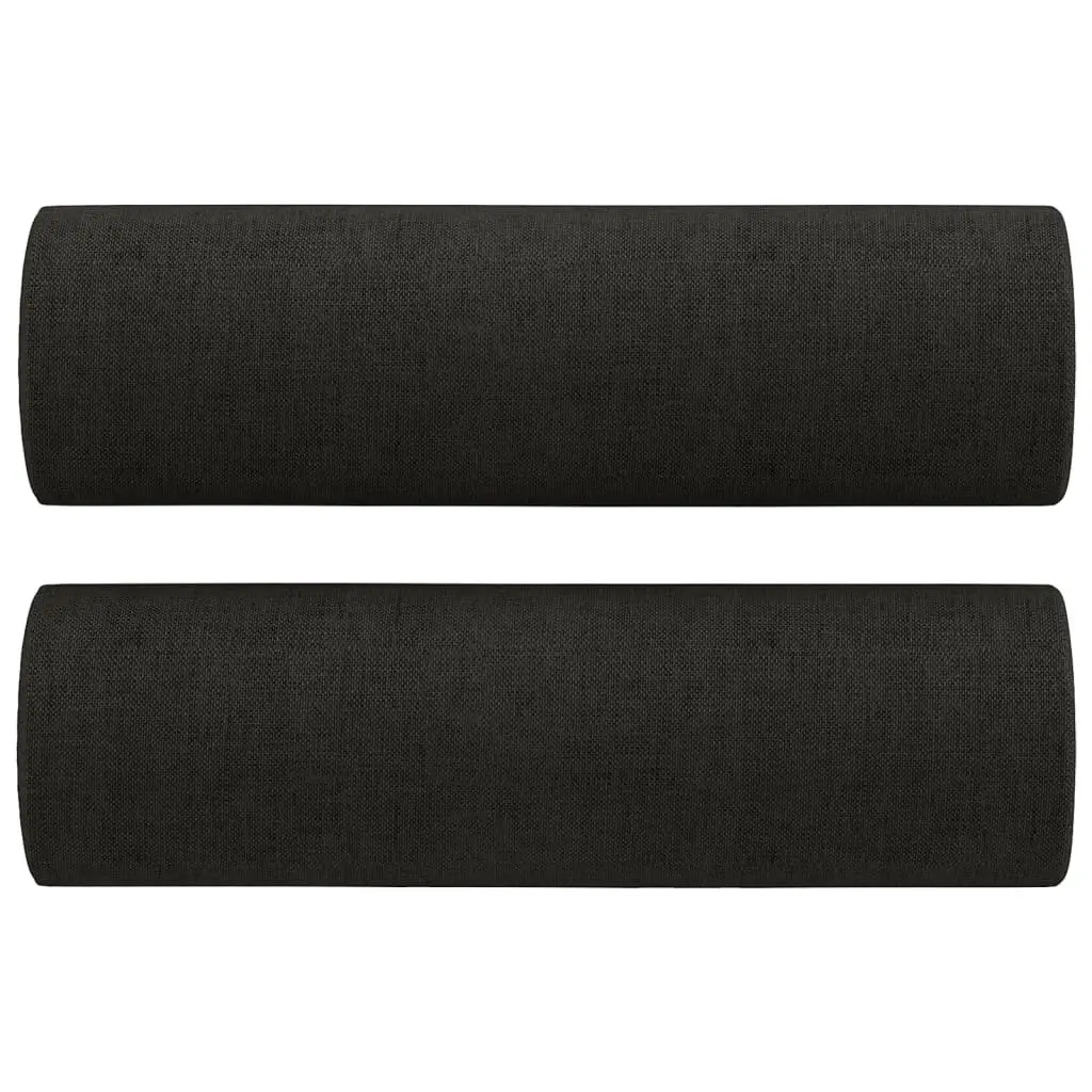 3 Piece Sofa Set with Pillows and Footstool Black Fabric Living Room Lounge