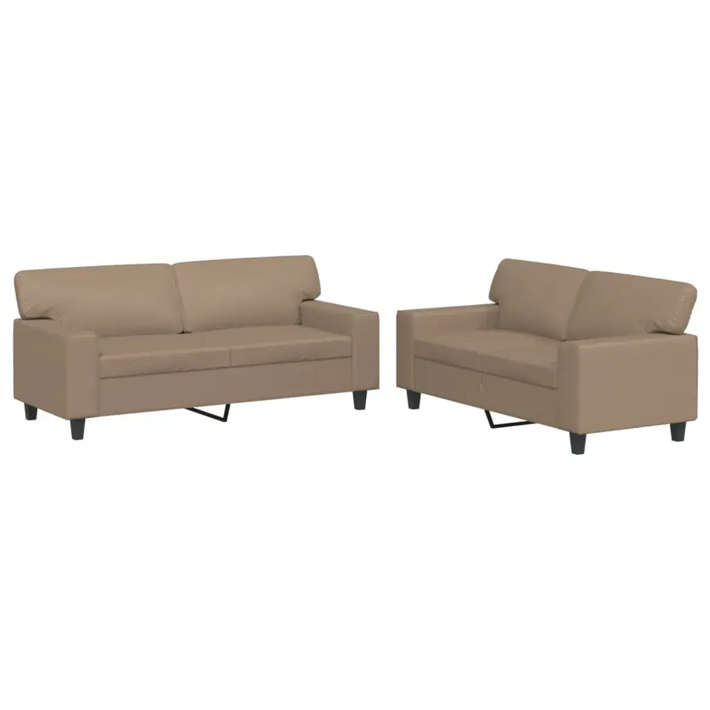 2-Piece Brown Sofa Set with Faux Leather Upholstery