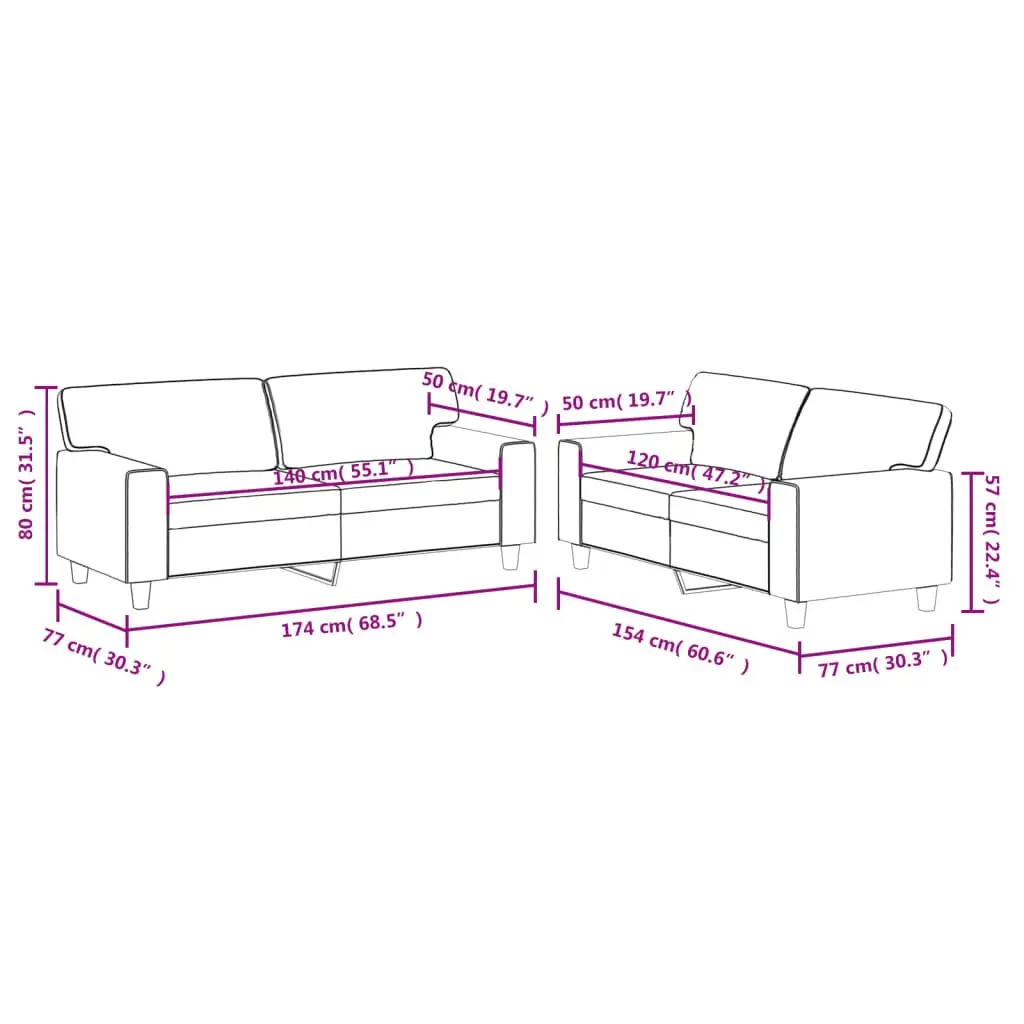 2-Piece Brown Sofa Set with Faux Leather Upholstery