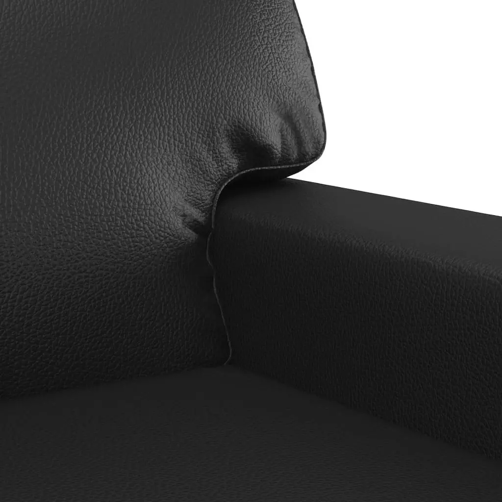 3 Piece Sofa Set Black Faux Leather Lounge Suite with Footstool Living Room