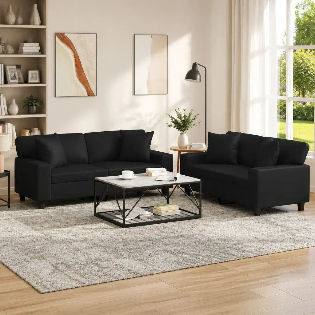 2 Piece Black Sofa Set