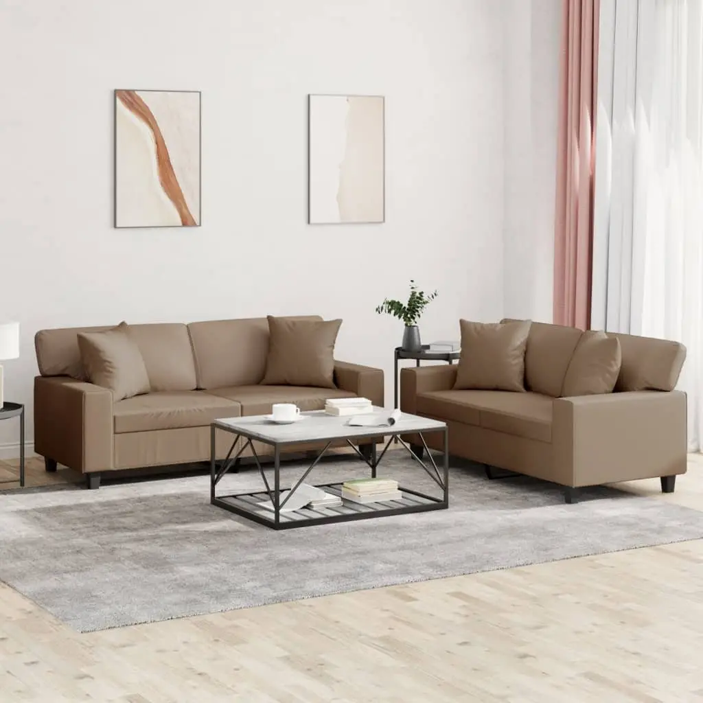 Brown Faux Leather 2 Piece Sofa Set