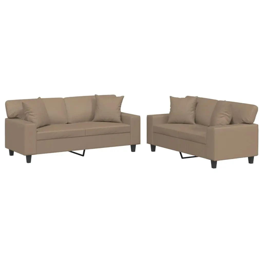 Brown Faux Leather 2 Piece Sofa Set