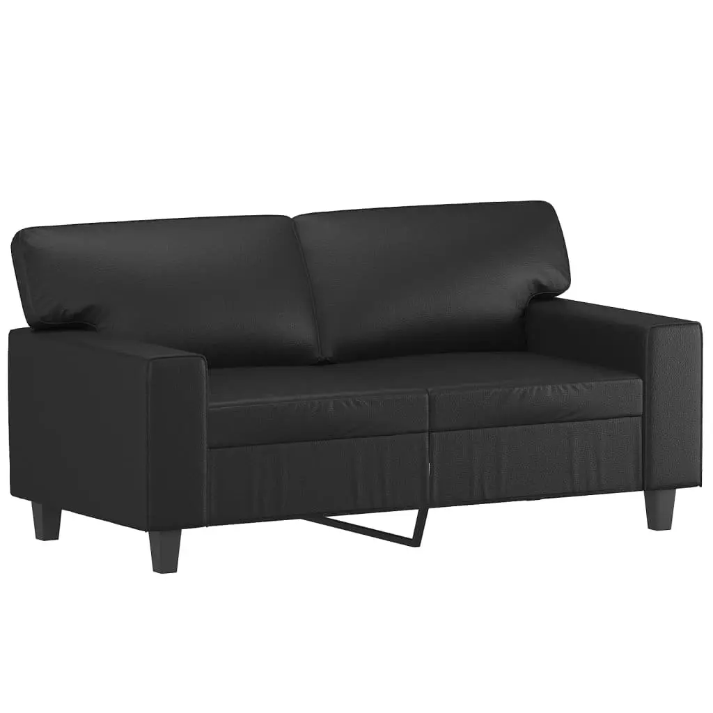 3 Piece Sofa Set with Throw Pillows and Footstool Black Faux Leather Living Room