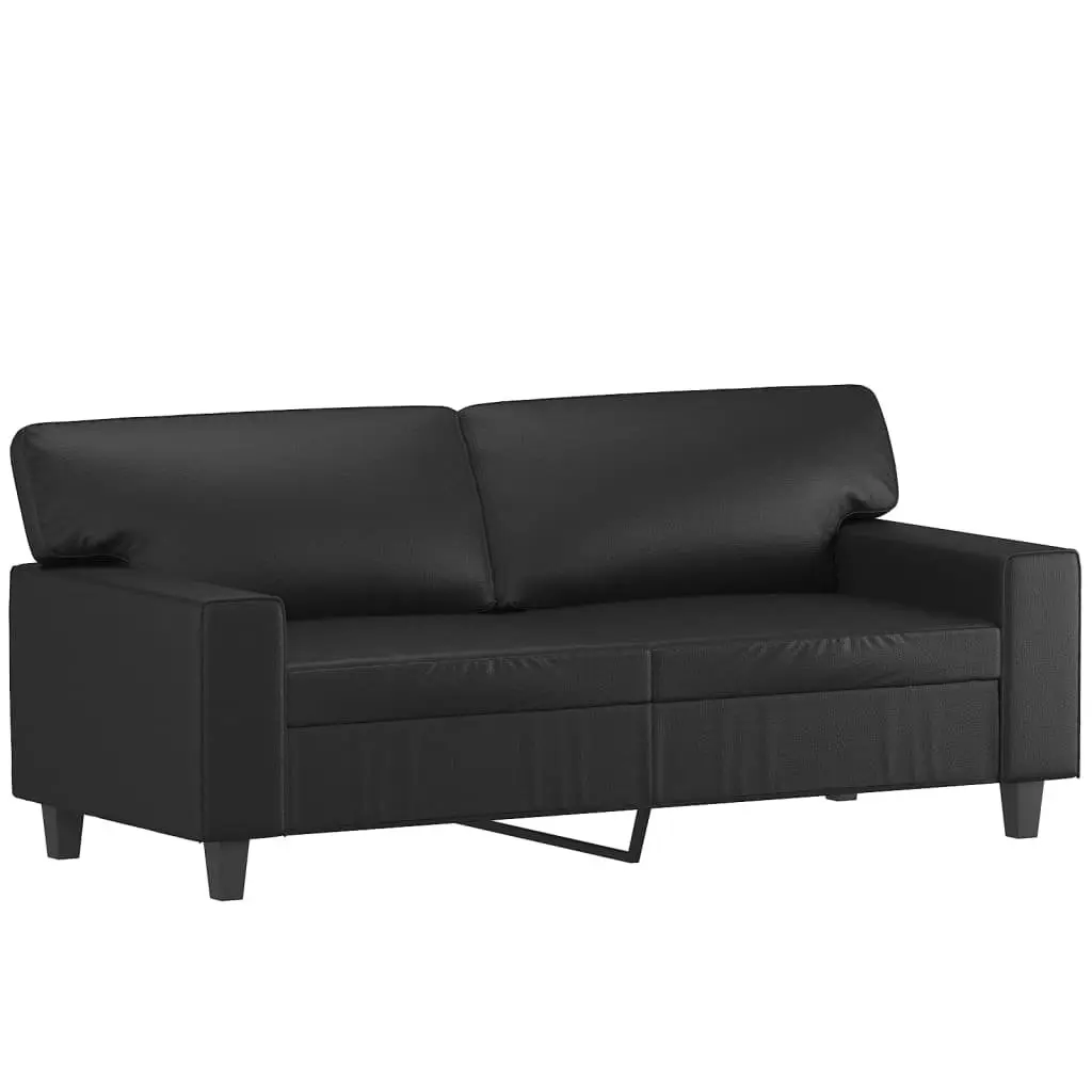 3 Piece Sofa Set with Throw Pillows and Footstool Black Faux Leather Living Room