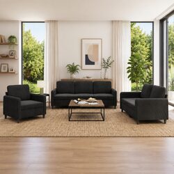 3-Piece Velvet Sofa Set - Black Living Room Furniture