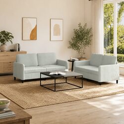 2 Piece Sofa Set Grey Velvet Lounge Couch Living Room Furniture Seating Suite
