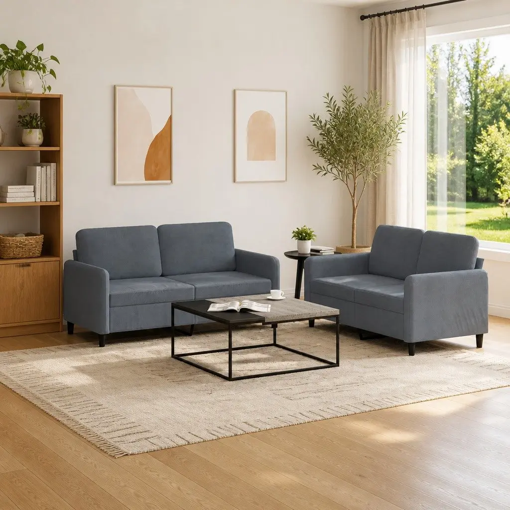 2 Piece Sofa Set Grey Velvet Living Room