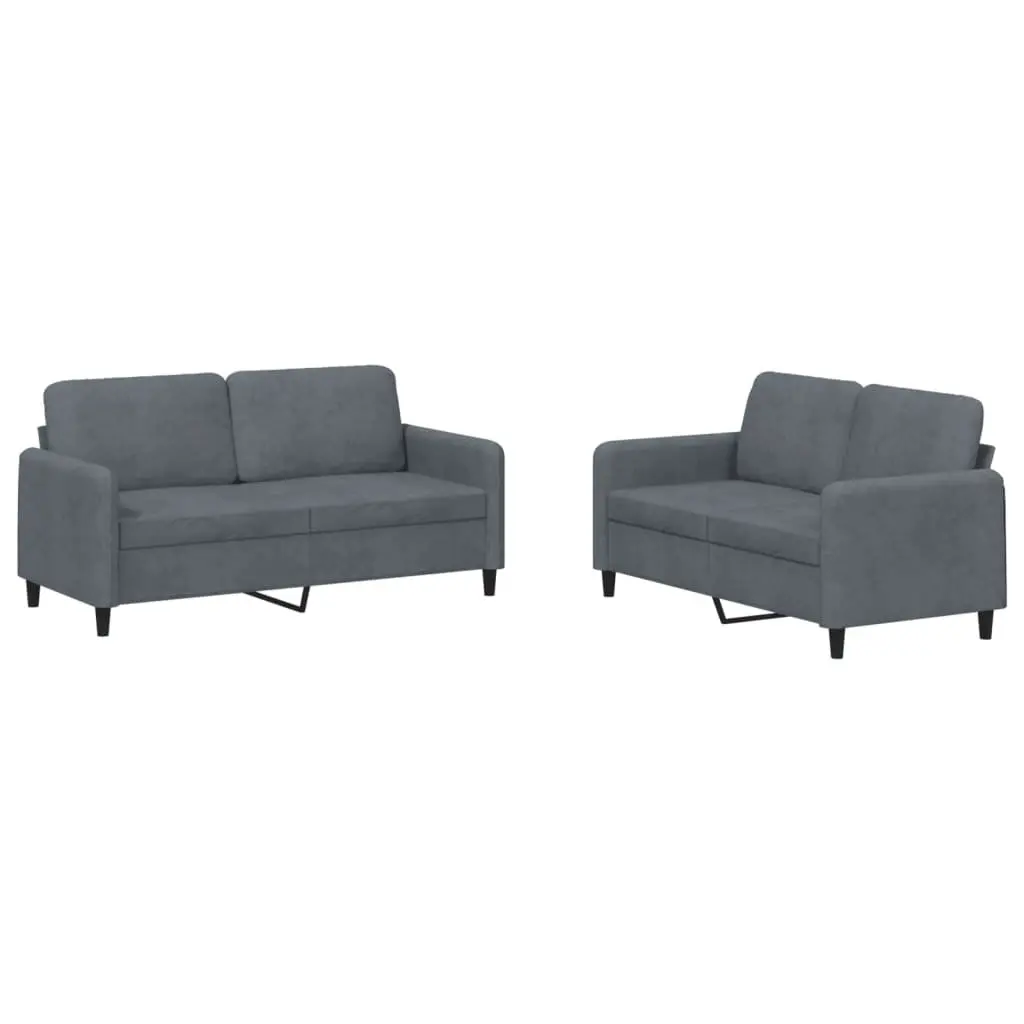 2 Piece Sofa Set Grey Velvet Living Room