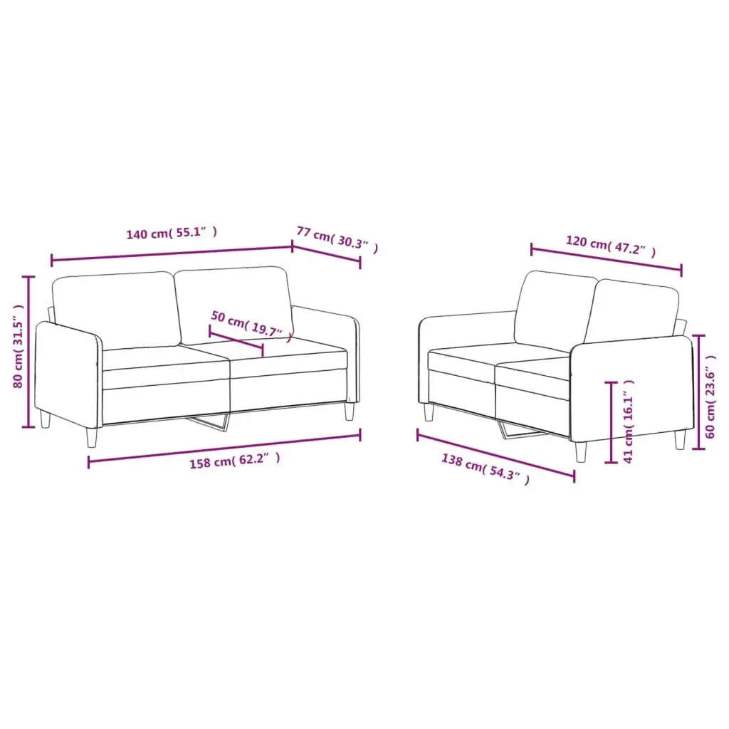 2 Piece Sofa Set Grey Velvet Living Room